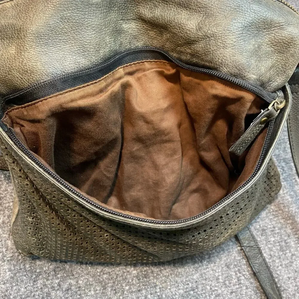 NHLO Gray Perforated Leather Hobo Shoulder Bag Slouchy Purse Tote RFID